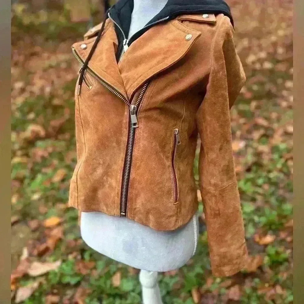 7 For All Mankind suede leather jacket. Brown. Size small. Detachable hood - Picture 3 of 14